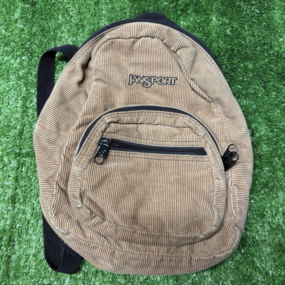 Vintage Y2K Mini Corduroy Jansport Backpack Brown/Tan Color Super Clean! EUC